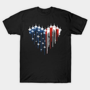 Jet American Flag Heart Melting 4th Of July Independence Day T-Shirt